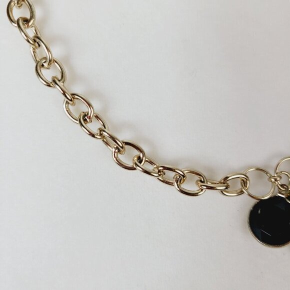 Faceted Black Acrylic Discs Statement Necklace Faux Glass Gold Tone 20" VGC - Picture 7 of 10